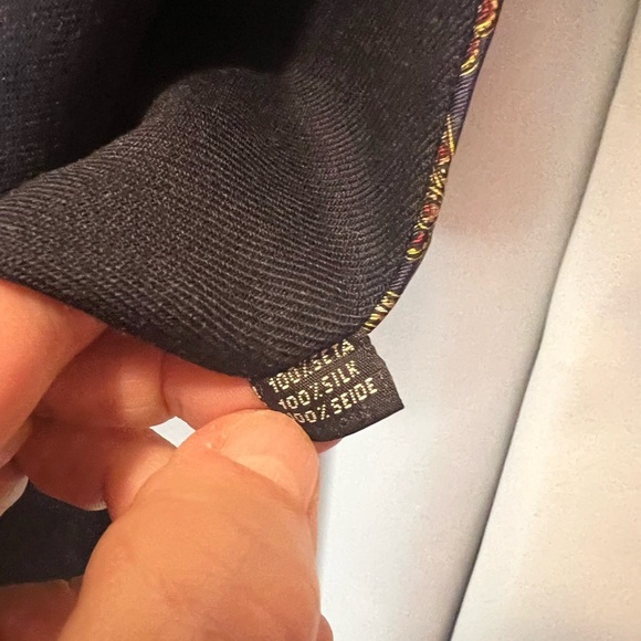 Men’s Silk Paisley Patterned Scarf - Blue and Gold - Picture 5 of 6